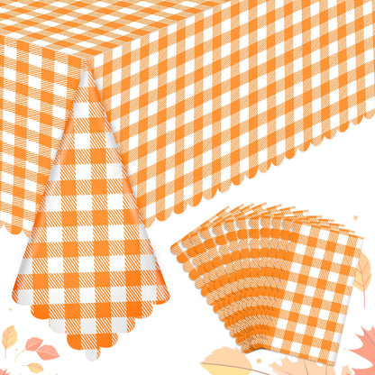 NatNarr 3 Pack Sage Green Gingham Tablecloth, Scalloped Party Table Cover