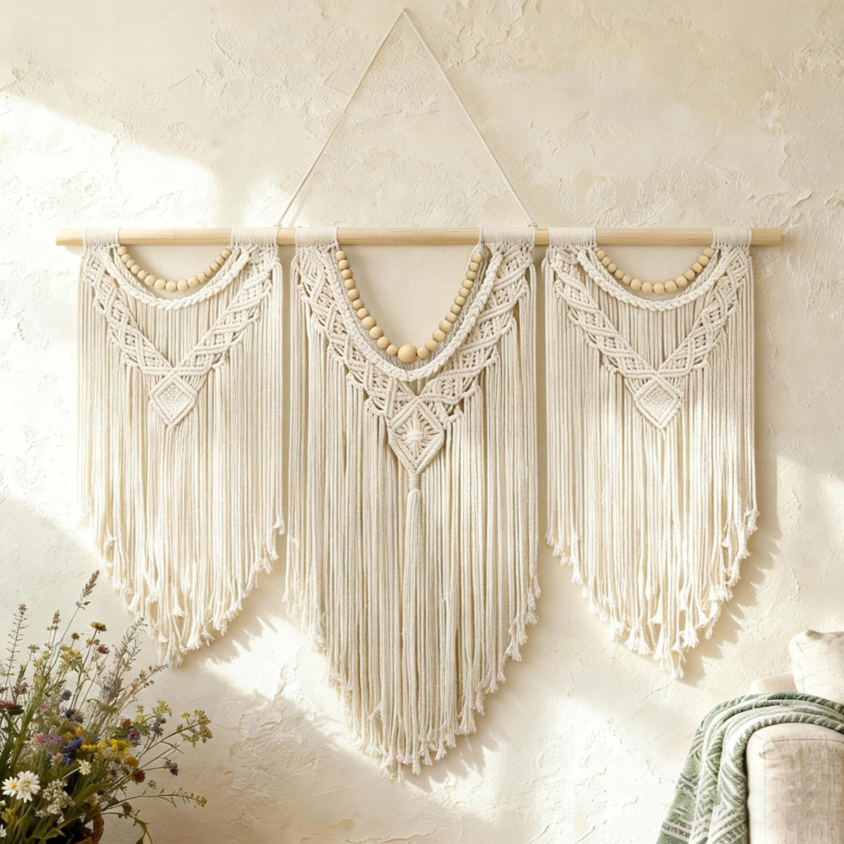 Tempospark Macrame Wall Hanging, 43"x32" Boho Wall Tapestry, Large Wall Art for Bedroom, Living Room, Dining Room, Nursery, Gallery, Office (Leaf&Bead)