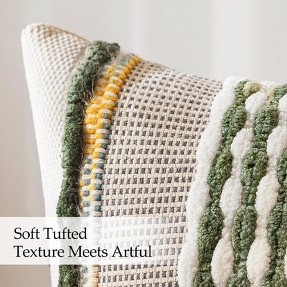 ANRODUO Boho Decorative Pillow Covers Olive Green Stripe 18x18 Pack of 2