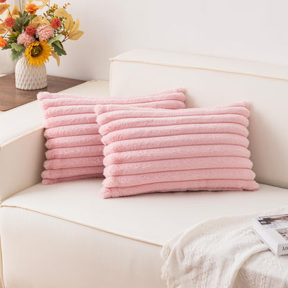 Pack of 2 Faux Fur Christmas Throw Pillow Covers 18x18 Inch, Cream White