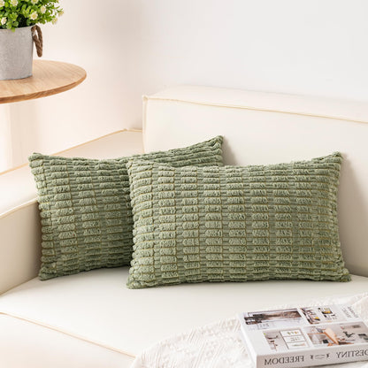 Pack of 2 Corduroy Decorative Throw Pillow Covers 18x18 Inch, Cream White