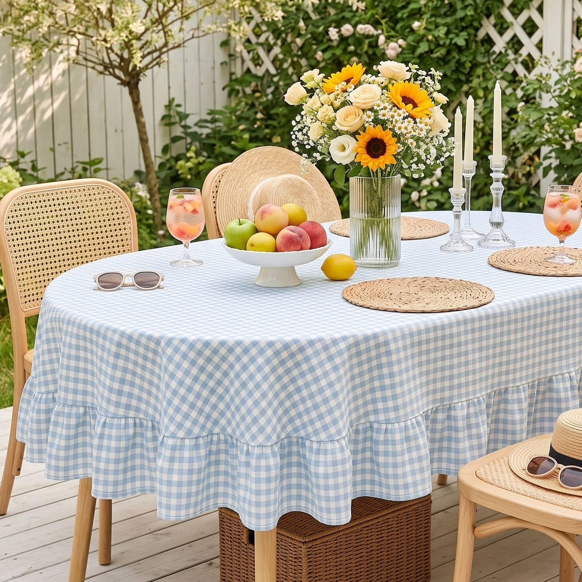 Mindsoft Light Pink Gingham Ruffled Tablecloth, 52 x 70 Inches, Rectangle
