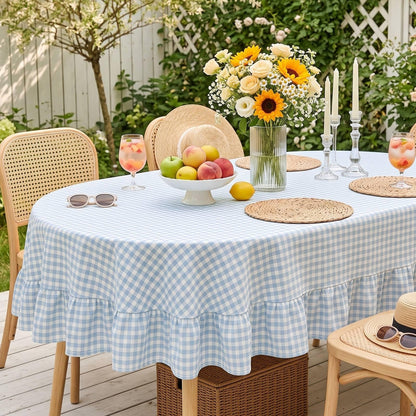Mindsoft Light Pink Gingham Ruffled Tablecloth, 52 x 70 Inches, Rectangle