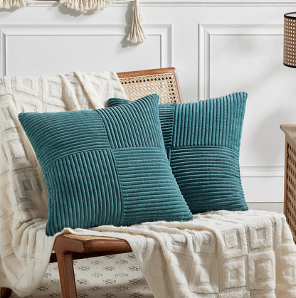 Fancy Homi 2 Packs Rust Boho Decorative Throw Pillow Covers 18x18 Inch for Couch Bed Sofa, Farmhouse Fall Home Decor, Soft Corss Corduroy Patchwork Textured Terracotta Accent Cushion Case 45x45 cm