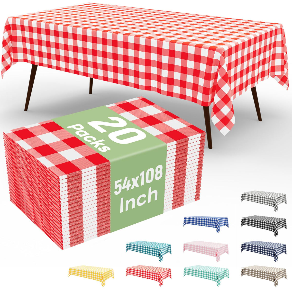 misaya 4 Packs Buffalo Disposable Table Cloth, 54 x 108 Inch Waterproof Plastic Tablecloth, Rectangle Red and White Checkered Table Covers for Picnic, Birthday, Party, Back to School