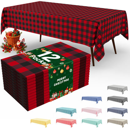 misaya 3 Packs Khaki White Buffalo Gingham Plastic Disposable Table Cloth