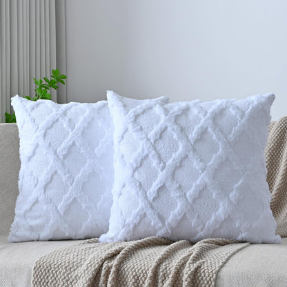 Set of 2 Soft Moroccan Throw Pillow Covers 18x18 Inch Plush Boho Decorative Pillow Cover Accent Cushion Case for Couch Sofa Bed, Beige