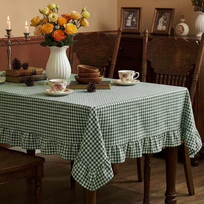 Mindsoft Light Pink Gingham Ruffled Tablecloth, 52 x 70 Inches, Rectangle