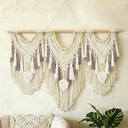 Tempospark Macrame Wall Hanging, 43"x32" Boho Wall Tapestry, Large Wall Art for Bedroom, Living Room, Dining Room, Nursery, Gallery, Office (Leaf&Bead)