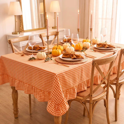 Mindsoft Light Pink Gingham Ruffled Tablecloth, 52 x 70 Inches, Rectangle