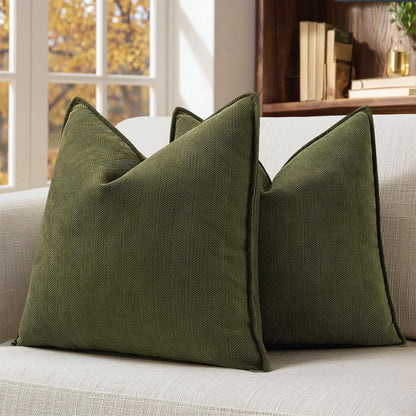MIULEE Pack of 2 Sage Green Decorative Chenille Pillow Covers 20x20 Inch