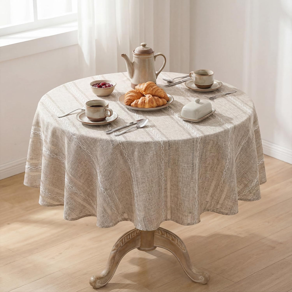 Horaldaily Beige Rectangular Tablecloth, 60×84 Inch, Farmhouse Decor