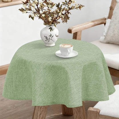 JIUZHEN Round Table Cloth Faux Linen Farmhouse Tablecloth Wrinkle and Stain Resistant Decorative Fabric Table Cover for Kitchen, Dining Room, Parties and Camping, Beige, 120 Inch Round