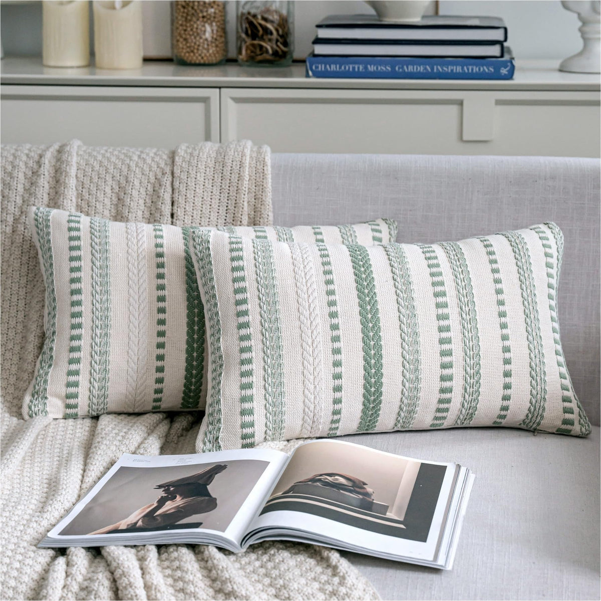 Cethom Navy Blue Boho Throw Pillow Covers 18x18 Inch Set of 2, Stripe Textured Decorative Couch Pillow Cases for Bed, Sofa, Living Room, Bedroom, Farmhouse Home Accent Cushion Covers