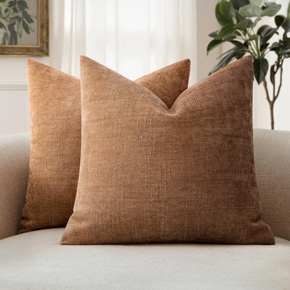 MIULEE Textured Chenille Throw Pillow Covers 20x20 Inch Taupe Grey