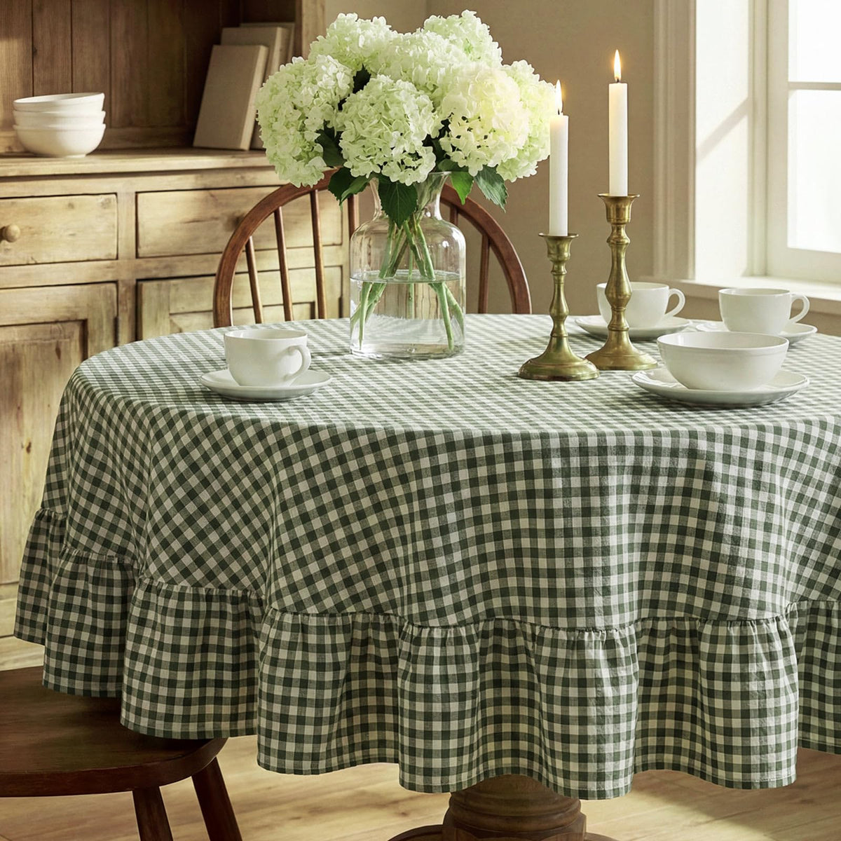 Mindsoft Light Pink Gingham Ruffled Tablecloth, 52 x 70 Inches, Rectangle