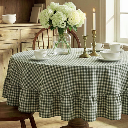 Mindsoft Light Pink Gingham Ruffled Tablecloth, 52 x 70 Inches, Rectangle