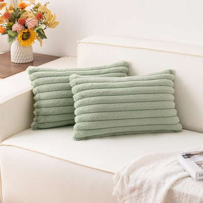 Pack of 2 Faux Fur Christmas Throw Pillow Covers 18x18 Inch, Cream White
