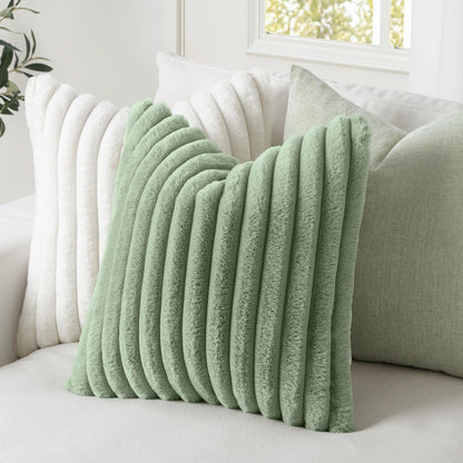 MIULEE Faux Fur Decorative Throw Pillow Covers 18x18 Set of 2 Sage Green