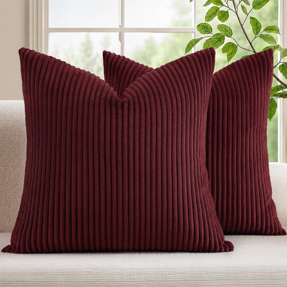Mecatny Corduroy Fall Throw Pillow Covers 18x18 Set of 2 Olive Green