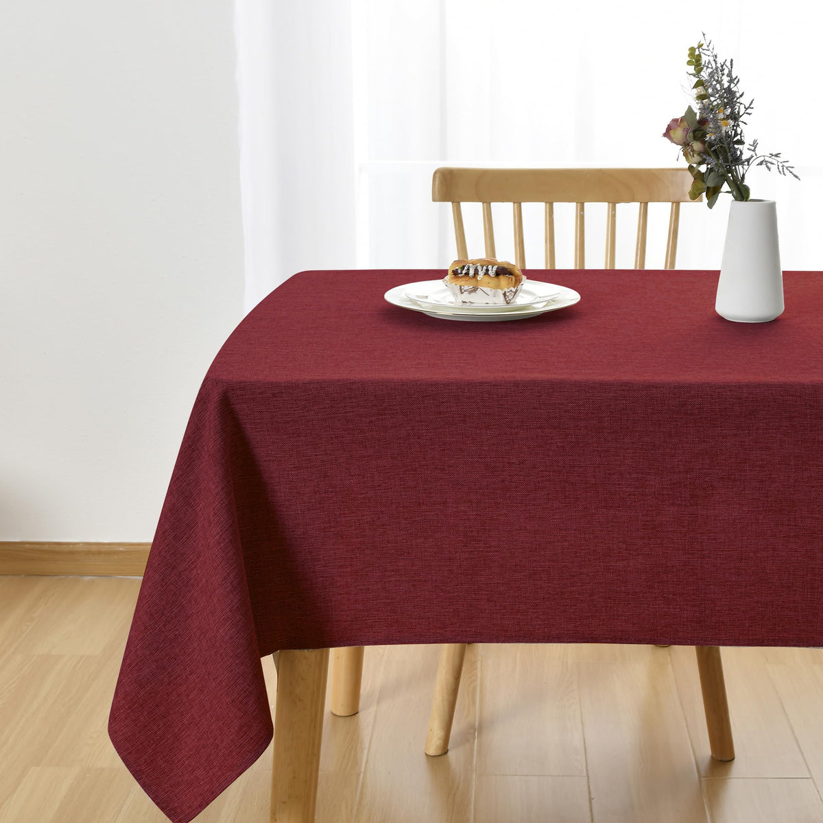 JIUZHEN Round Table Cloth Faux Linen Farmhouse Tablecloth Wrinkle and Stain Resistant Decorative Fabric Table Cover for Kitchen, Dining Room, Parties and Camping, Beige, 120 Inch Round