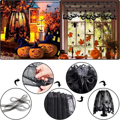 5Pack Halloween Spiderweb Tablecloth Runner Fireplace Scarf Lampshade Bats