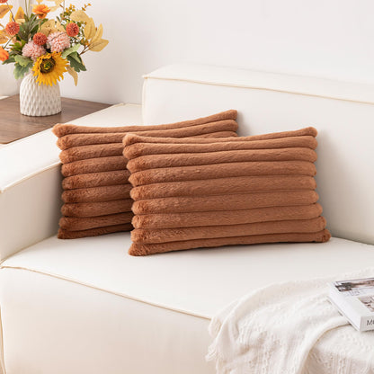 Pack of 2 Faux Fur Christmas Throw Pillow Covers 18x18 Inch, Cream White