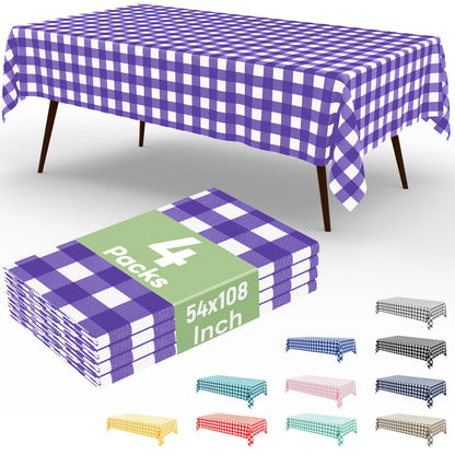 misaya 4 Packs Buffalo Disposable Table Cloth, 54 x 108 Inch Waterproof Plastic Tablecloth, Rectangle Red and White Checkered Table Covers for Picnic, Birthday, Party, Back to School