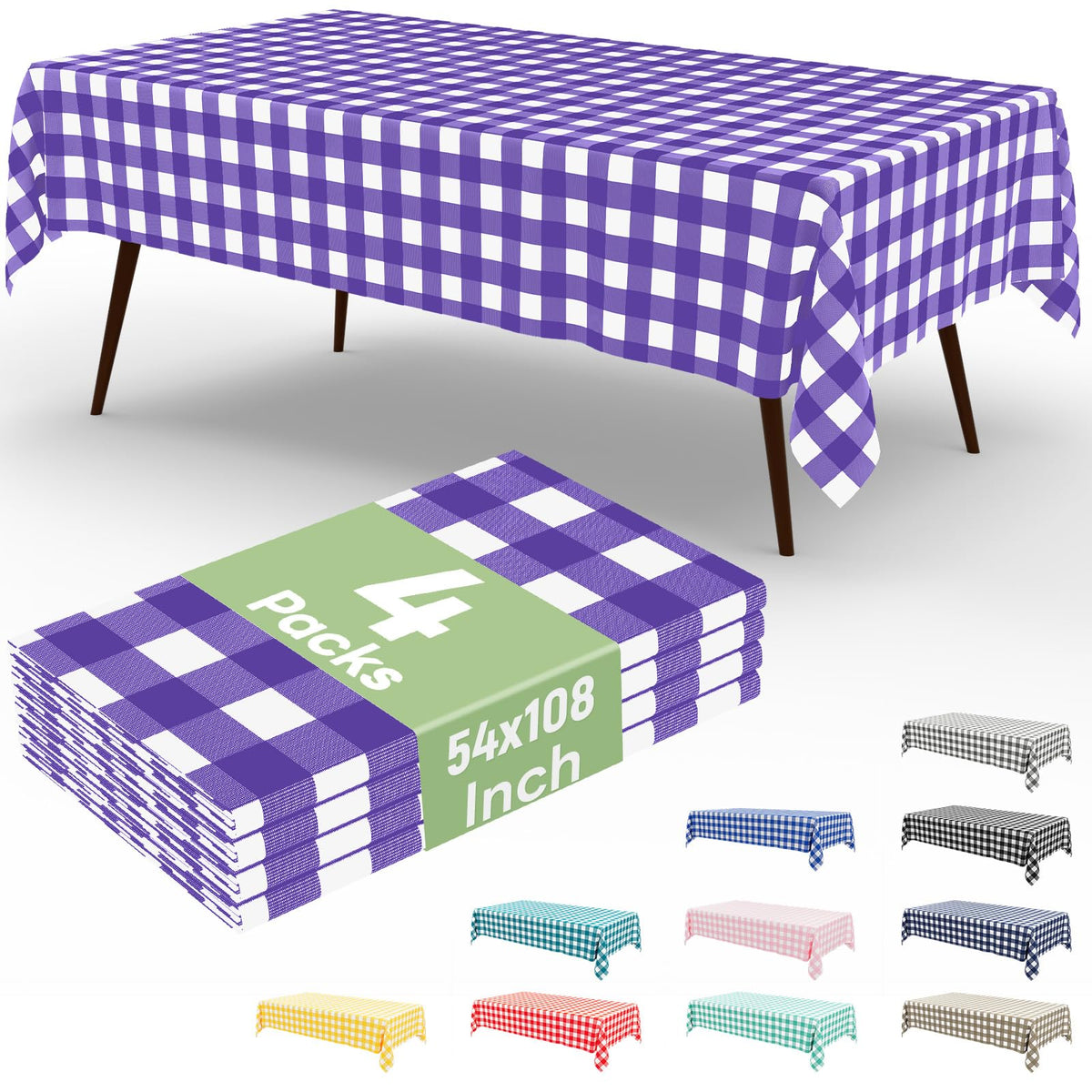 misaya 4 Packs Buffalo Disposable Table Cloth, 54 x 108 Inch Waterproof Plastic Tablecloth, Rectangle Red and White Checkered Table Covers for Picnic, Birthday, Party, Back to School