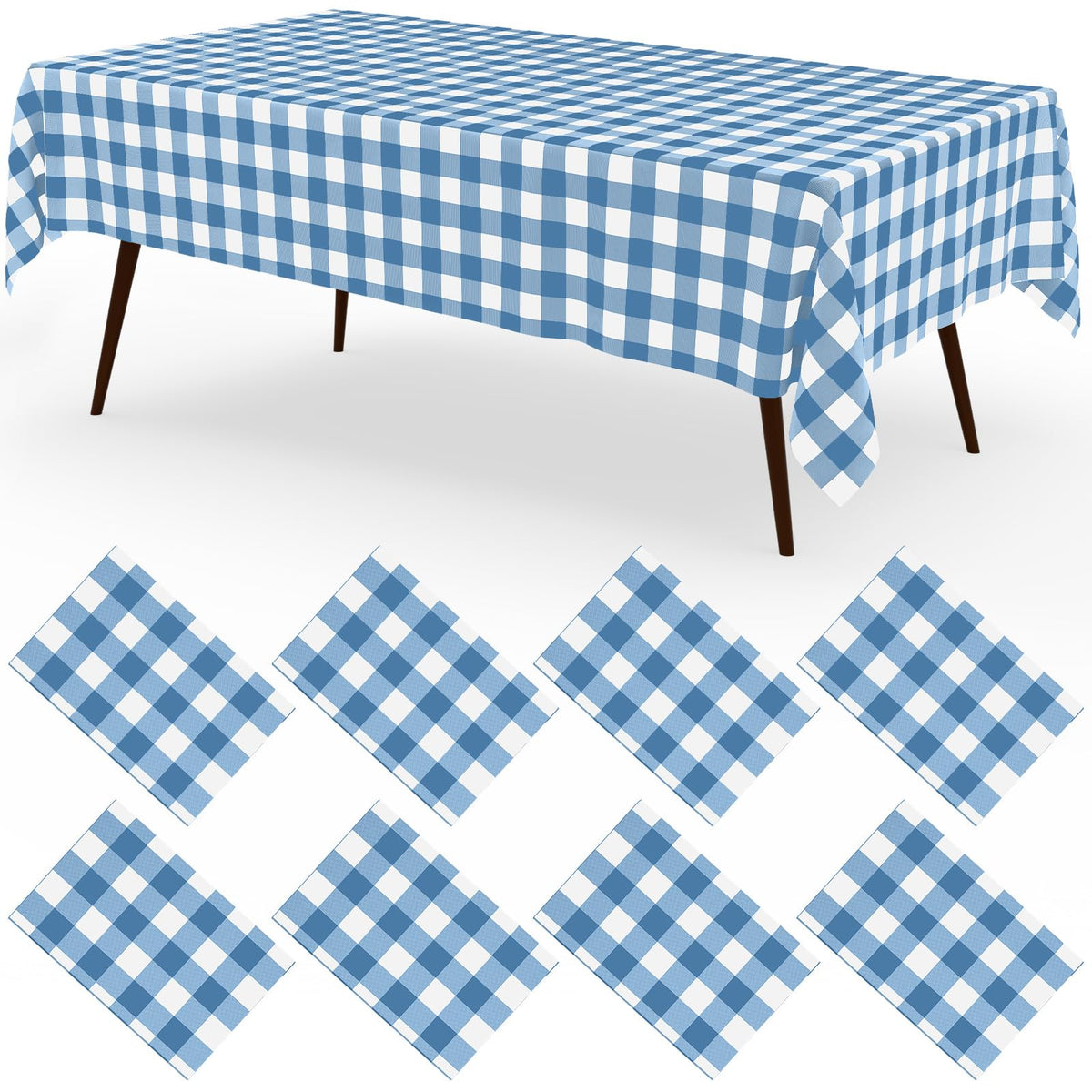 misaya 8 Packs Buffalo Disposable Table Cloth, 54 x 108 Inch Waterproof Plastic Tablecloth, Rectangle Khaki and White Checkered Table Covers for Picnic, Birthday, Party