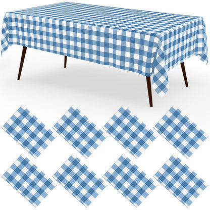 misaya 8 Packs Buffalo Disposable Table Cloth, 54 x 108 Inch Waterproof Plastic Tablecloth, Rectangle Khaki and White Checkered Table Covers for Picnic, Birthday, Party