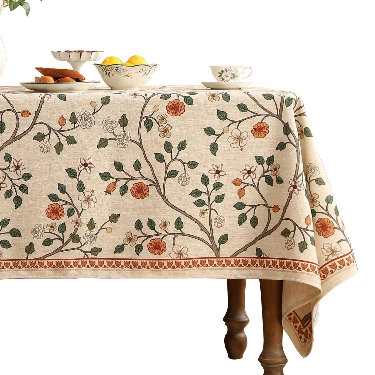 ISAENNE Designer French Linen Rectangular Tablecloth,118"x67"-Cornucopia