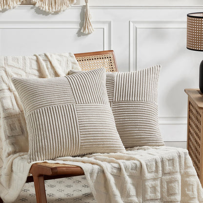 Fancy Homi 2 Packs Rust Boho Decorative Throw Pillow Covers 18x18 Inch for Couch Bed Sofa, Farmhouse Fall Home Decor, Soft Corss Corduroy Patchwork Textured Terracotta Accent Cushion Case 45x45 cm