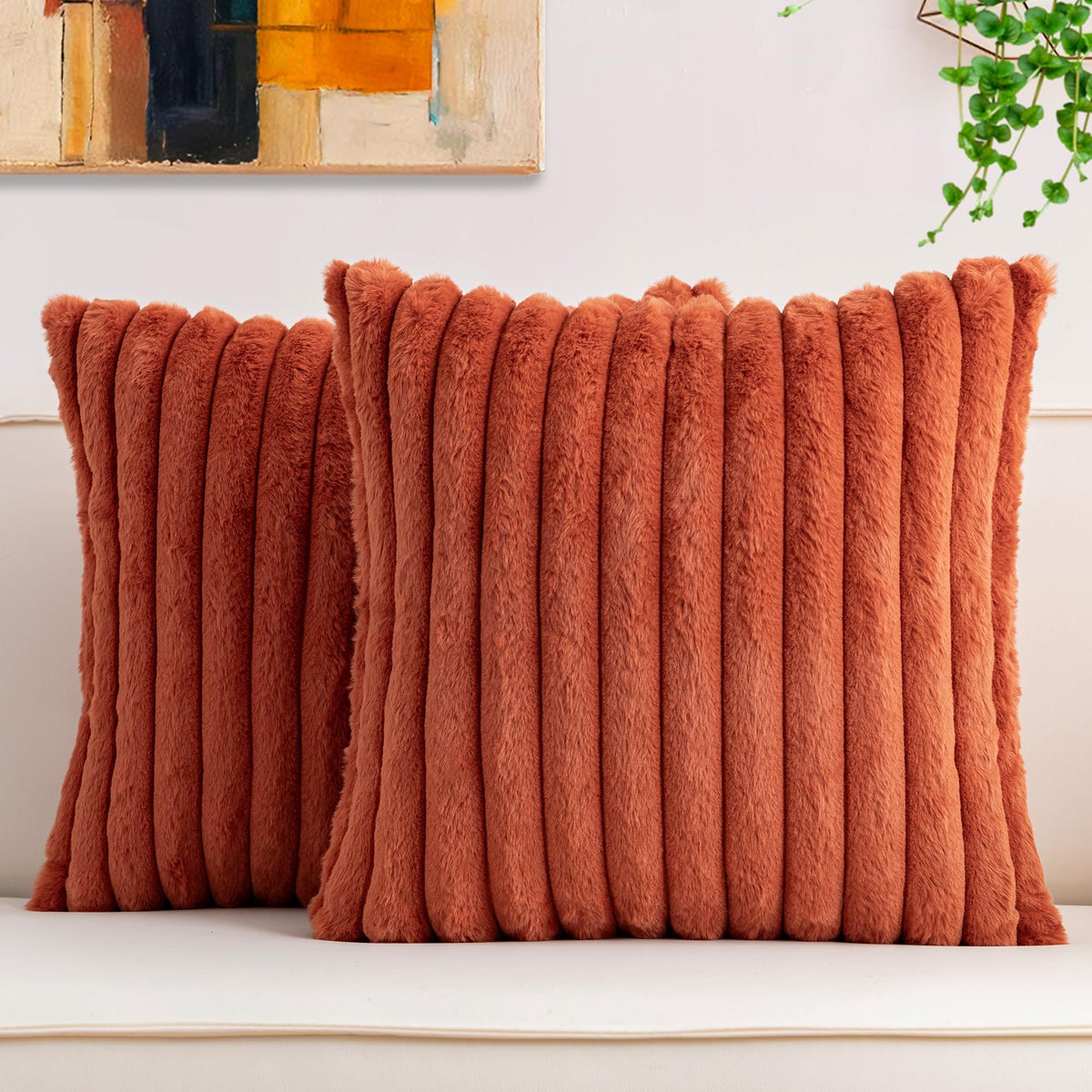 Pack of 2 Faux Fur Christmas Throw Pillow Covers 18x18 Inch, Cream White