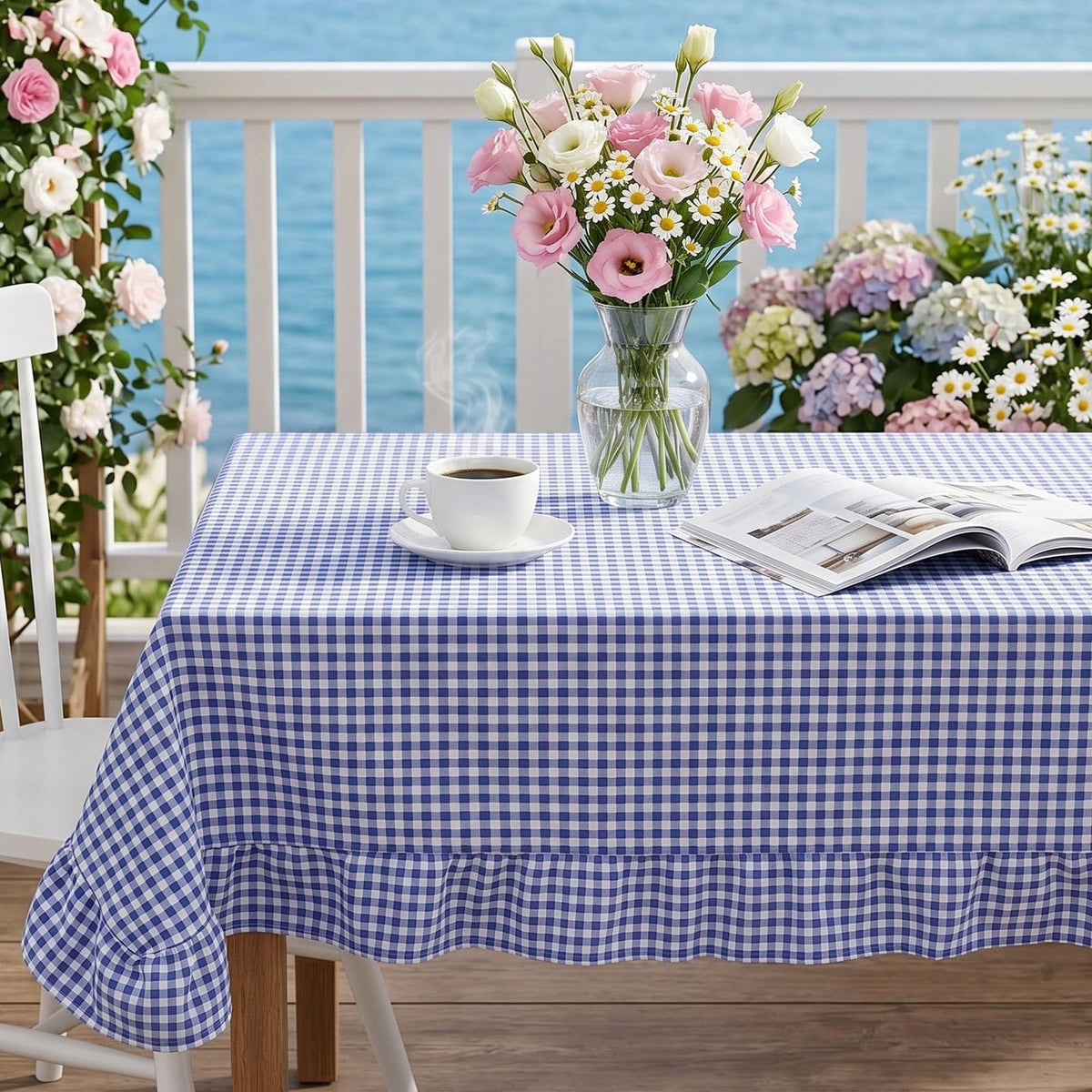 Mindsoft Light Pink Gingham Ruffled Tablecloth, 52 x 70 Inches, Rectangle