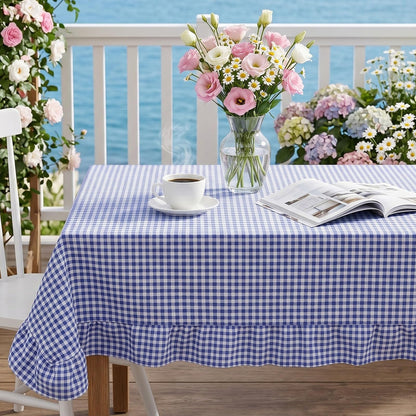 Mindsoft Light Pink Gingham Ruffled Tablecloth, 52 x 70 Inches, Rectangle