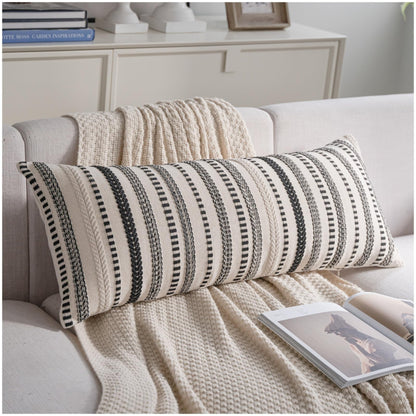 Cethom Navy Blue Boho Throw Pillow Covers 18x18 Inch Set of 2, Stripe Textured Decorative Couch Pillow Cases for Bed, Sofa, Living Room, Bedroom, Farmhouse Home Accent Cushion Covers