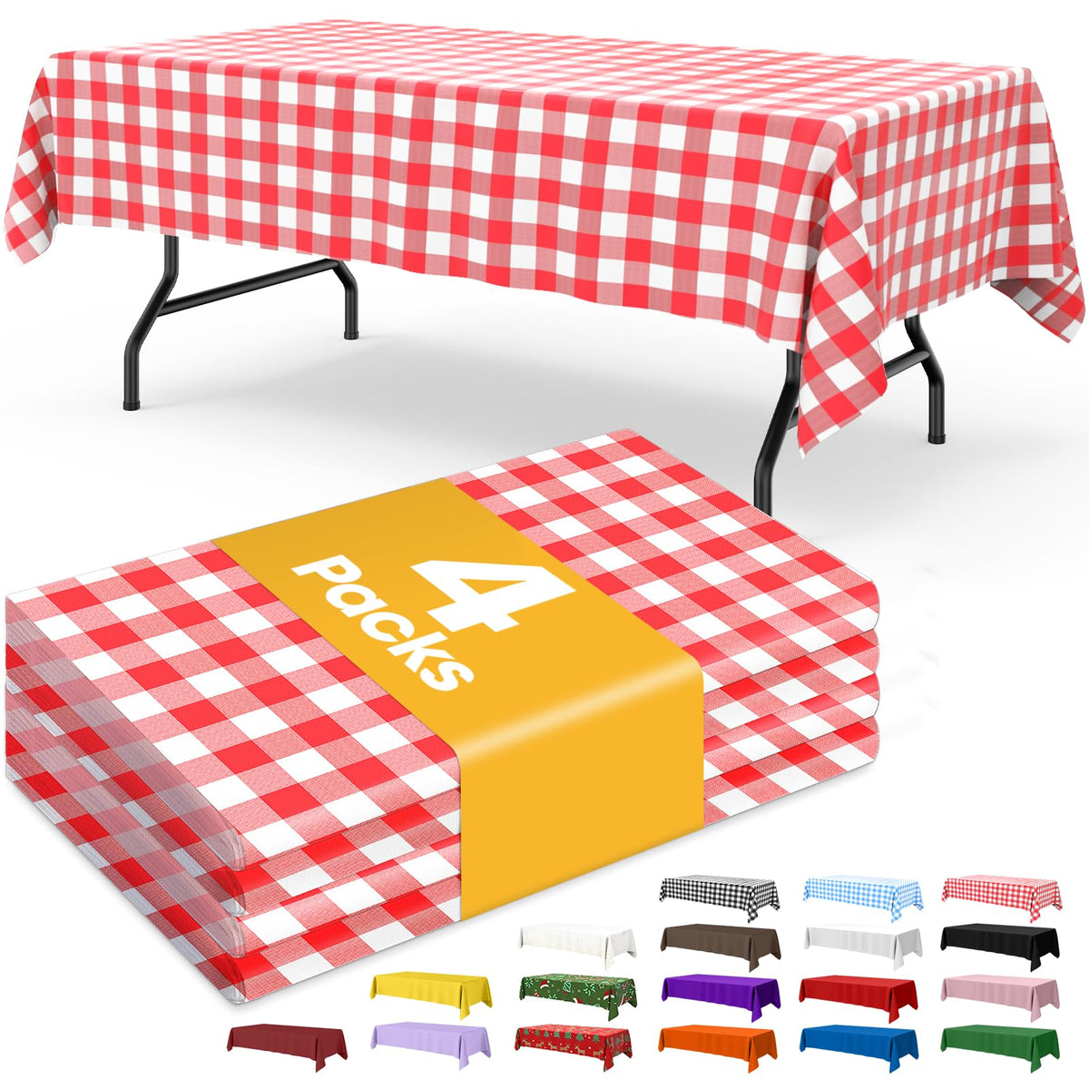 Niuara White Plastic Table Cloth - 4 Pack 54" × 108" Rectangle Disposable Tablecloths for 6FT Tables, Table Cover for Party, Holiday & Gathering Use
