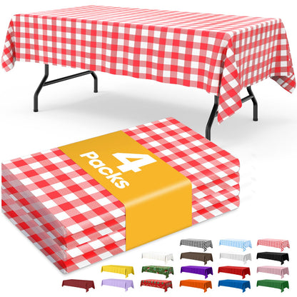 Niuara White Plastic Table Cloth - 4 Pack 54" × 108" Rectangle Disposable Tablecloths for 6FT Tables, Table Cover for Party, Holiday & Gathering Use
