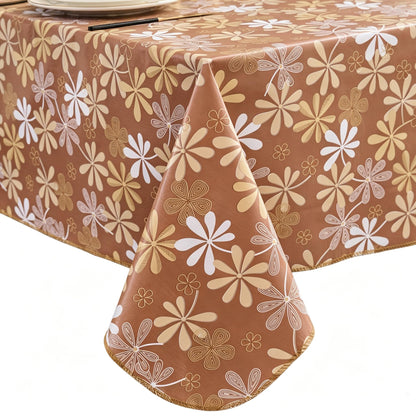 Pioggia Vinyl Tablecloth with Flannel Backed Rectangle Waterproof Oil-Proof PVC Table Cloth Wipeable Spill-Proof Plastic Table Cover for Indoor and Outdoor