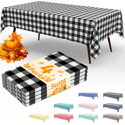 misaya 4 Packs Buffalo Disposable Table Cloth, 54 x 108 Inch Waterproof Plastic Tablecloth, Rectangle Red and White Checkered Table Covers for Picnic, Birthday, Party, Back to School
