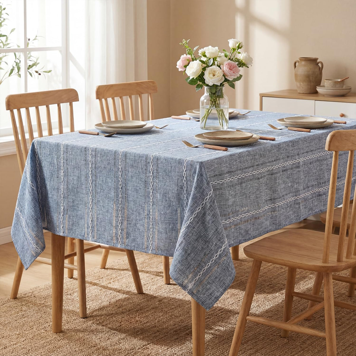 Horaldaily Beige Rectangular Tablecloth, 60×84 Inch, Farmhouse Decor