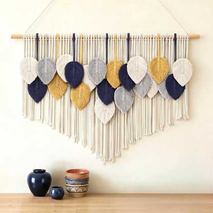 Tempospark Macrame Wall Hanging, 43"x32" Boho Wall Tapestry, Large Wall Art for Bedroom, Living Room, Dining Room, Nursery, Gallery, Office (Leaf&Bead)
