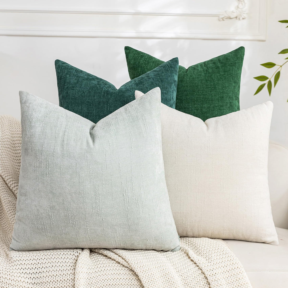 Set of 4 Soft Textured Throw Pillow Covers 18x18 Inch Cozy Decorative Farmhouse Cushion Cover Square Accent Pillow Cases for Bed Couch Sofa Living Room, Beige Taupe Brown