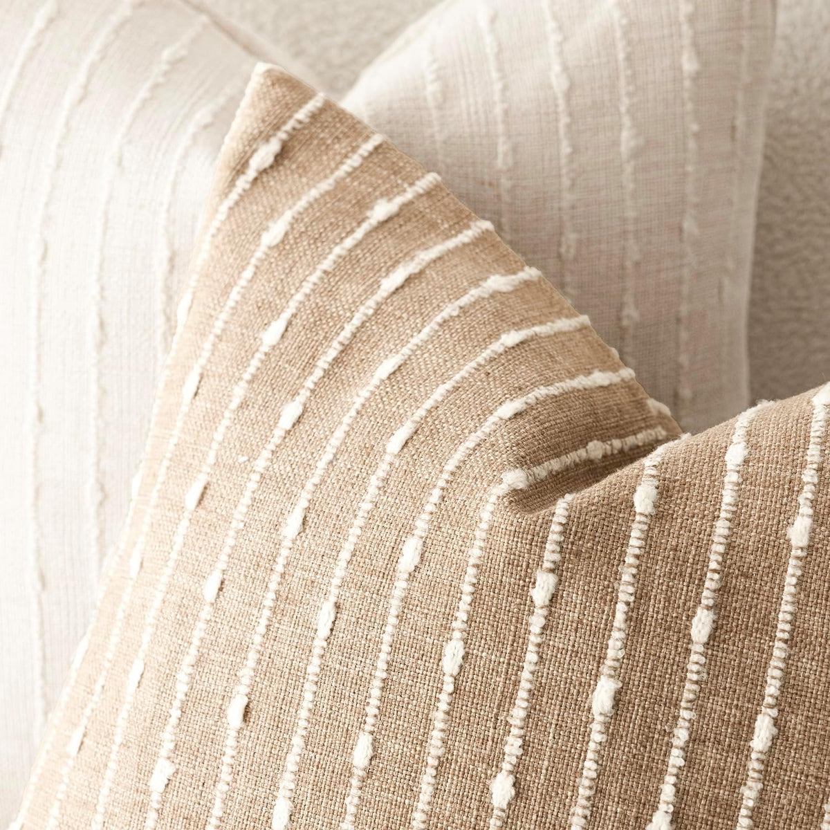 Foindtower Decorative Striped Boucle Throw Pillow Covers 18x18 Inch Camel