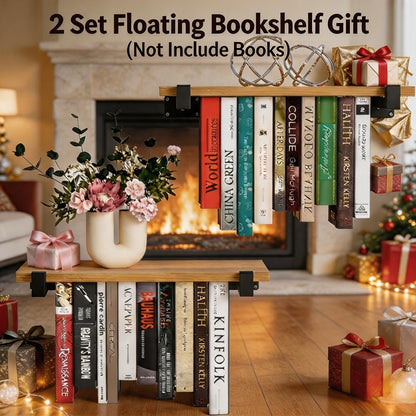 NANATI 2 Set of Floating Bookshelf, Pine Wood Invisible Bookshelf, Hanging Bookshelves for Wall, Unique Space Saving Wall Bookcase (16.5L×8.7W×1.5H)