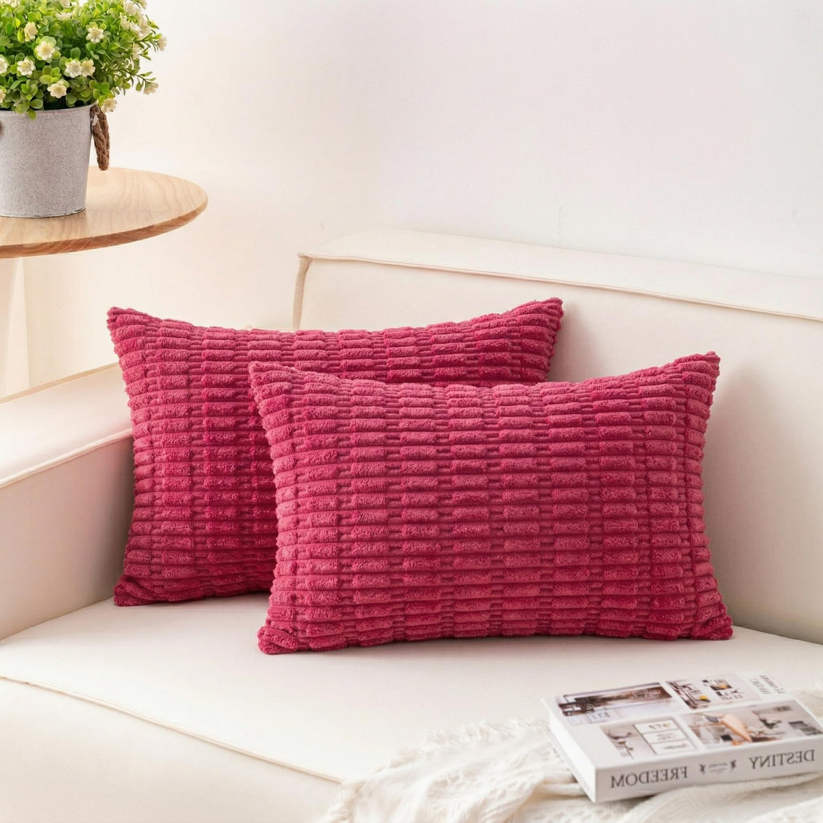 Pack of 2 Corduroy Decorative Throw Pillow Covers 18x18 Inch, Cream White