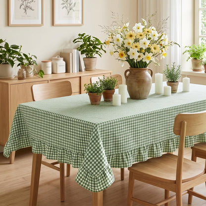 Mindsoft Light Pink Gingham Ruffled Tablecloth, 52 x 70 Inches, Rectangle