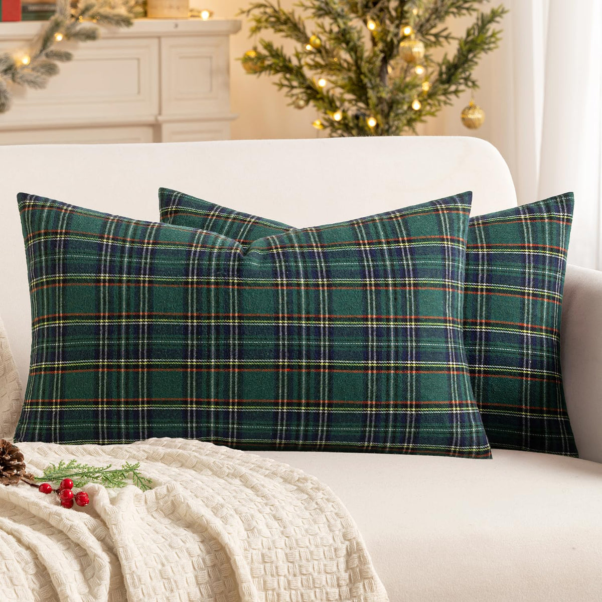 MIULEE Fall Plaid Pillow Covers Scottish Tartan 18x18 Terracotta Brown