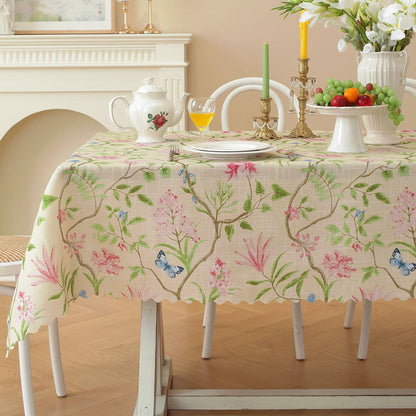 Rectangle Waterproof Tablecloth Linen Textured Table Cloth,Stain and Wrinkle Resistant Washable Fabric Table Cover for Dining, Party, Camping and Outdoor, 52 x 70 Inch, Vine Bloom